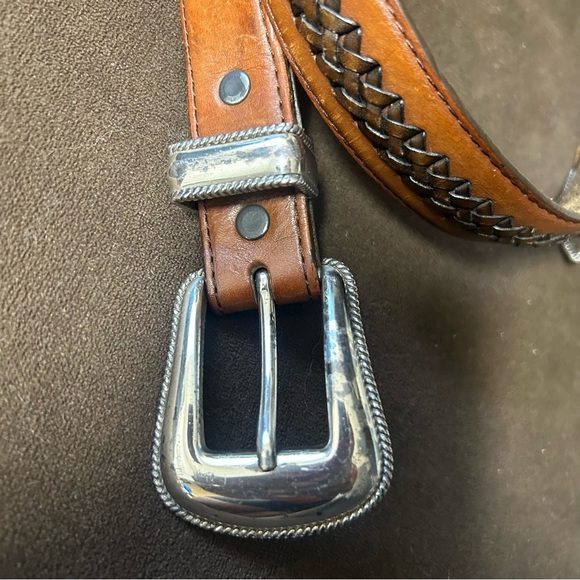 Tony Lama vintage genuine leather belt with braided center silver buckle 36 - Picture 3 of 13